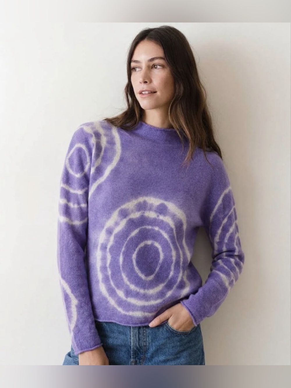 J.Crew 100% Cashmere Rolled Neck Tie Dye Purple Sweater , Medium